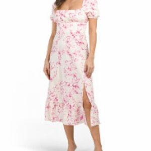 London Times Pink & White Floral Midi Dress